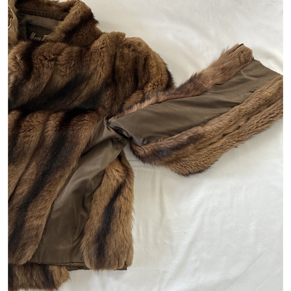Vtg Maas Brothers Florida Brown Fur Cropped Coat Stole Small Mob Wife FLAWS READ - Picture 7 of 16